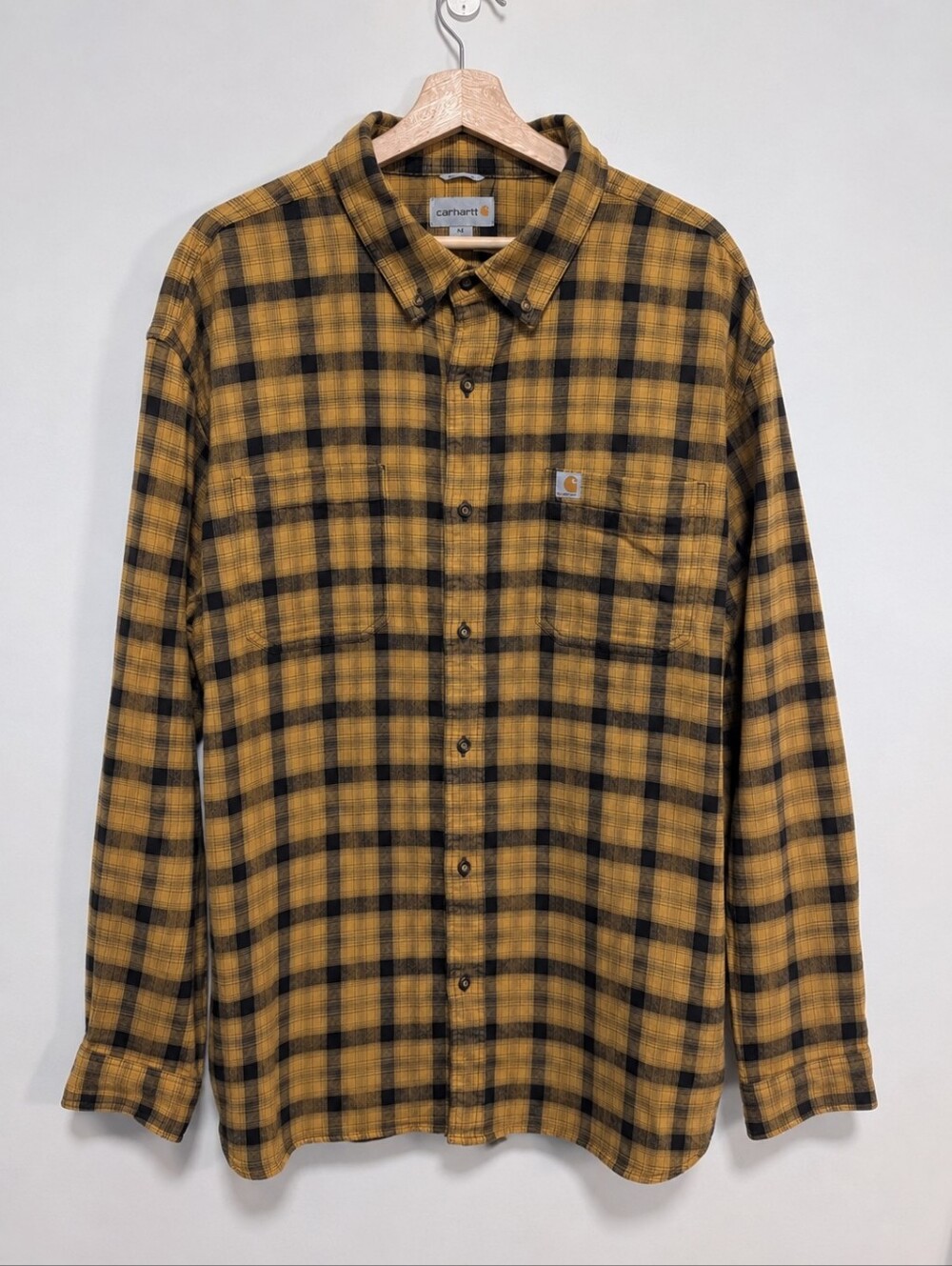 Carhartt Men’s Yellow and Black Plaid Button-Down Shirt
